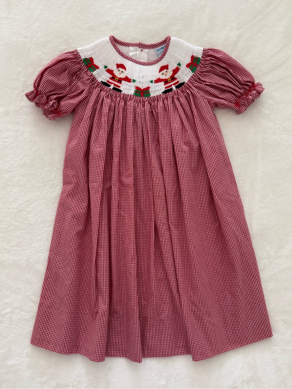 Remember Nguyen Christmas Santa Holiday Smocked Gingham Dress - size 2T